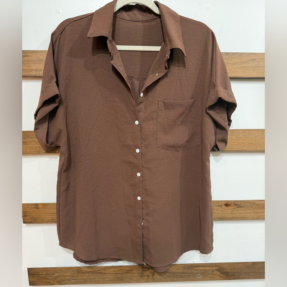 Flowy Brown Button-Up Shirt